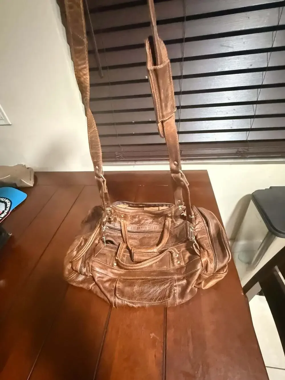 Vintage Distressed Brown Genuine Leather Duffel Travel Bag Made in Mexico